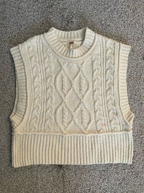 Free People Cream Cable Knit Sleeveless Sweater Vest